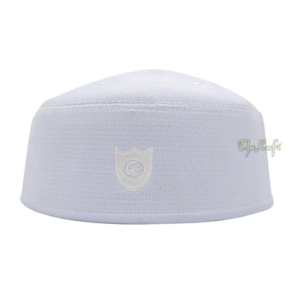 Malaysian-Style Muslim Kufi Hat – White Rigid Stitched Oval Peci Islamic Cap 3-Inch Tall Kopiah