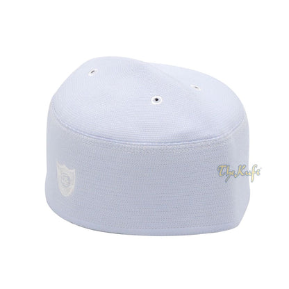 Malaysian-style Muslim Kufi Hat – White Rigid Stitched Oval Peci Islamic Cap 3-inch Tall Kopiah