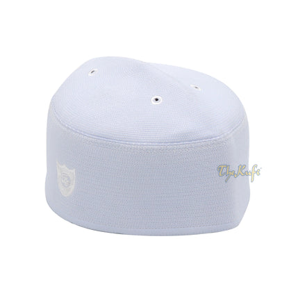 Malaysian-Style Muslim Kufi Hat – White Rigid Stitched Oval Peci Islamic Cap 3-Inch Tall Kopiah