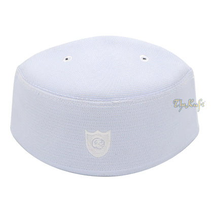 Malaysian-Style Muslim Kufi Hat – White Rigid Stitched Oval Peci Islamic Cap 3-Inch Tall Kopiah