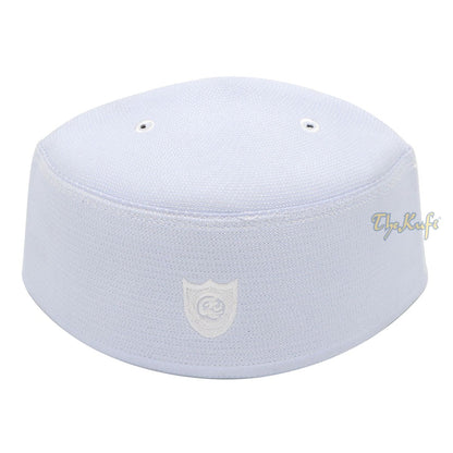 Malaysian-Style Muslim Kufi Hat – White Rigid Stitched Oval Peci Islamic Cap 3-inch Tall Kopiah