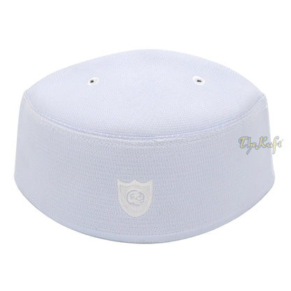 Malaysian-Style Muslim Kufi Hat – White Rigid Stitched Oval Peci Islamic Cap 3-inch Tall Kopiah