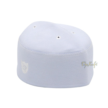 Malaysian-Style Muslim Kufi Hat - White Rigid Stitched Oval Peci Islamic Cap 3-inch Tall Kopiah