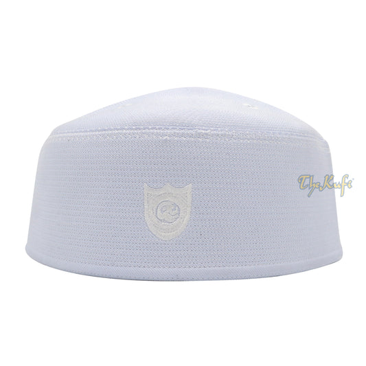Malaysian-Style Muslim Kufi Hat – White Rigid Stitched Oval Peci Islamic Cap 3-inch Tall Kopiah