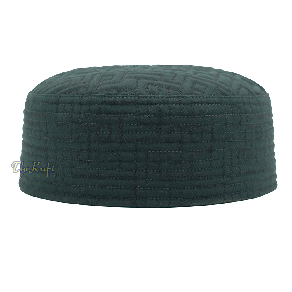 Premium Dark Green Padded Malawi Kufis – Handmade Round Embroidered Sultan Motif Muslim Prayer Caps