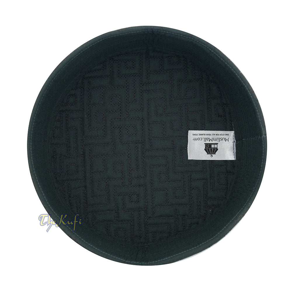 Premium Dark Green Padded Malawi Kufis – Handmade Round Embroidered Sultan Motif Muslim Prayer Caps