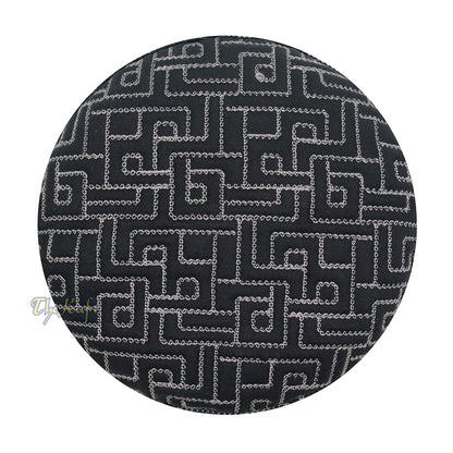 Premium Black with White Padded Malawi Kufis – Handmade Round Embroidered Sultan Motif Muslim Prayer Caps