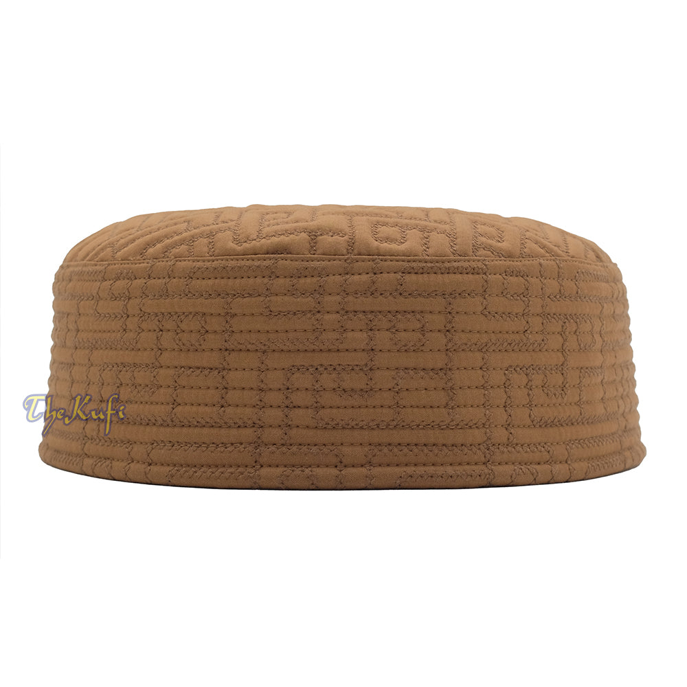 Premium Light Brown Padded Malawi Kufis – Handmade Round Embroidered Sultan Motif Muslim Prayer Caps