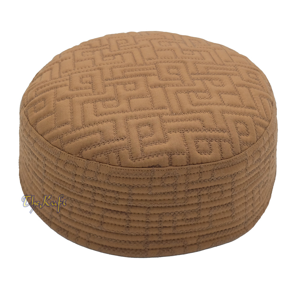 Premium Light Brown Padded Malawi Kufis – Handmade Round Embroidered Sultan Motif Muslim Prayer Caps