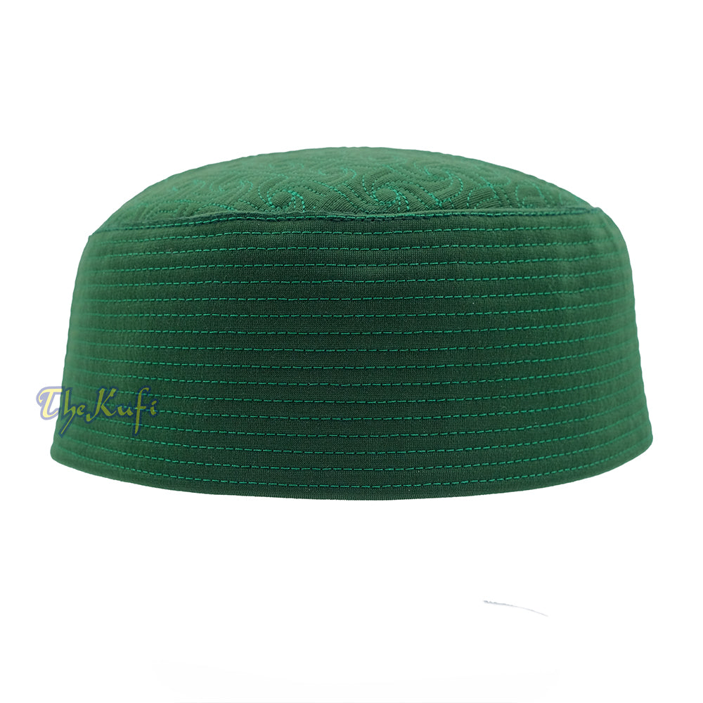 Green Pinwheel Motif Top – Malawi African Muslim Kufi Hat – Islamic Semi-Stiff Stitched Wall Prayer Cap