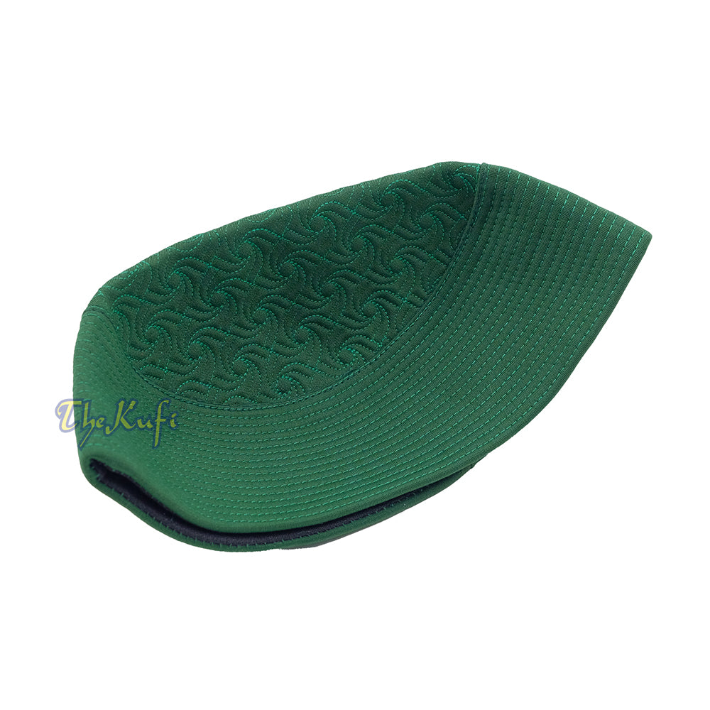 Green Pinwheel Motif Top – Malawi African Muslim Kufi Hat – Islamic Semi-Stiff Stitched Wall Prayer Cap