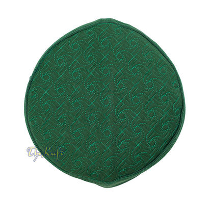 Green Pinwheel Motif Top – Malawi African Muslim Kufi Hat – Islamic Semi-Stiff Stitched Wall Prayer Cap