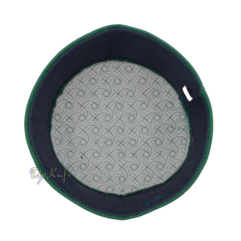 Green Pinwheel Motif Top – Malawi African Muslim Kufi Hat – Islamic Semi-Stiff Stitched Wall Prayer Cap