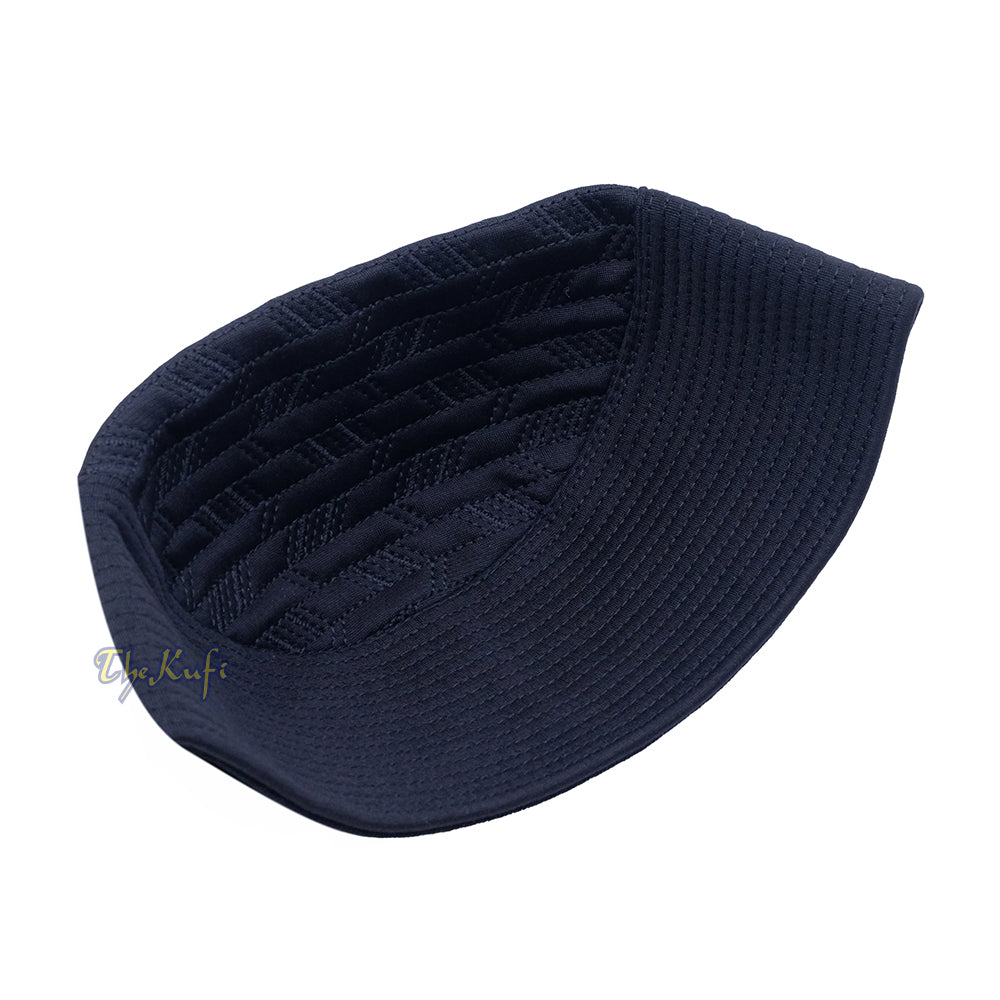 Black Herringbone Motif Top - Malawi African Muslim Kufi Hat - Islamic Semi-Stiff Stitched Wall Prayer Cap