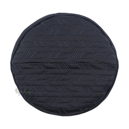 Black Herringbone Motif Top – Malawi African Muslim Kufi Hat – Islamic Semi-Stiff Stitched Wall Prayer Cap