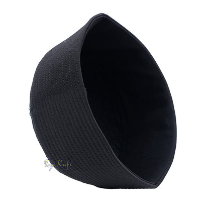 Black Herringbone Motif Top – Malawi African Muslim Kufi Hat – Islamic Semi-Stiff Stitched Wall Prayer Cap