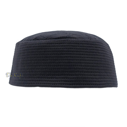 Black Herringbone Motif Top - Malawi African Muslim Kufi Hat - Islamic Semi-Stiff Stitched Wall Prayer Cap