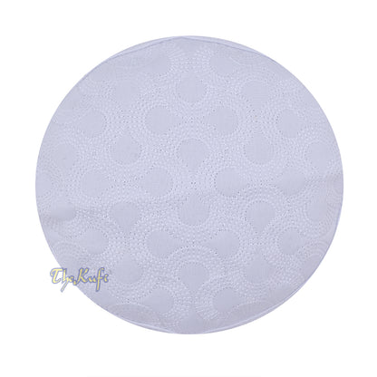 White Semicircle Motif Top – Malawi African Muslim Kufi Hat – Islamic Semi-Stiff Stitched Wall Prayer Cap