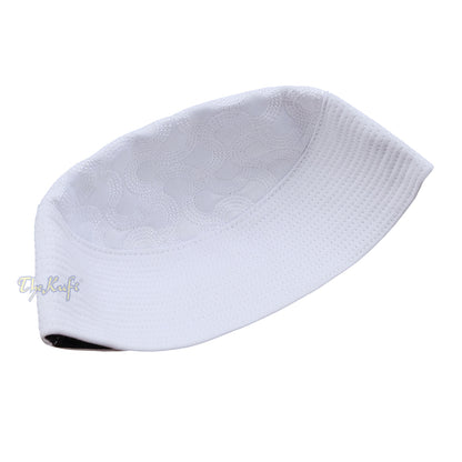 White Semicircle Motif Top – Malawi African Muslim Kufi Hat – Islamic Semi-Stiff Stitched Wall Prayer Cap