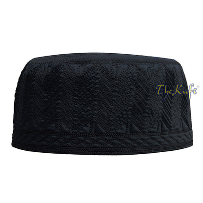 Black Madinah Kufi | Embroidered Mix Fabric 3-Inch Muslim Hat