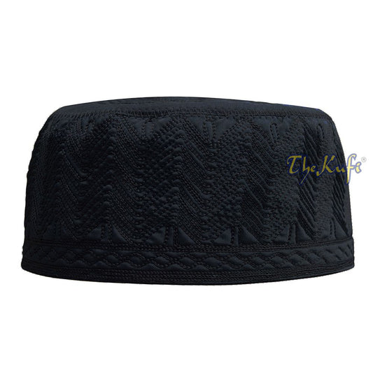 Buy 1 Get 1 Free! Black Madinah Kufi | Embroidered Mix Fabric 3-inch Muslim Hat