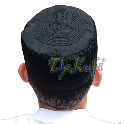 Black Madinah Kufi | Embroidered Mix Fabric 3-Inch Muslim Hat