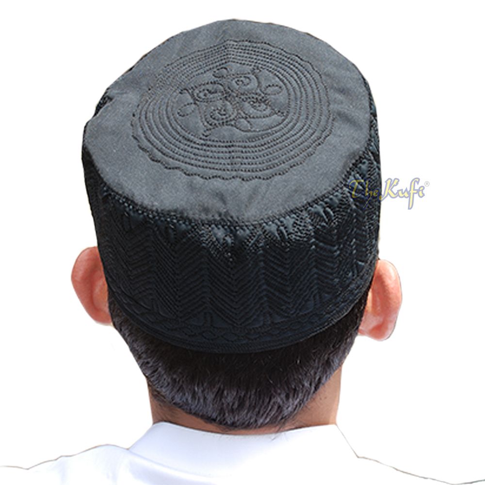 Buy 1 Get 1 Free! Black Madinah Kufi | Embroidered Mix Fabric 3-inch Muslim Hat