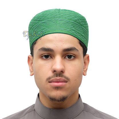 Green Madinah Kufi | Embroidered Mix Fabrik Muslim Takke Peci Kofia Hat