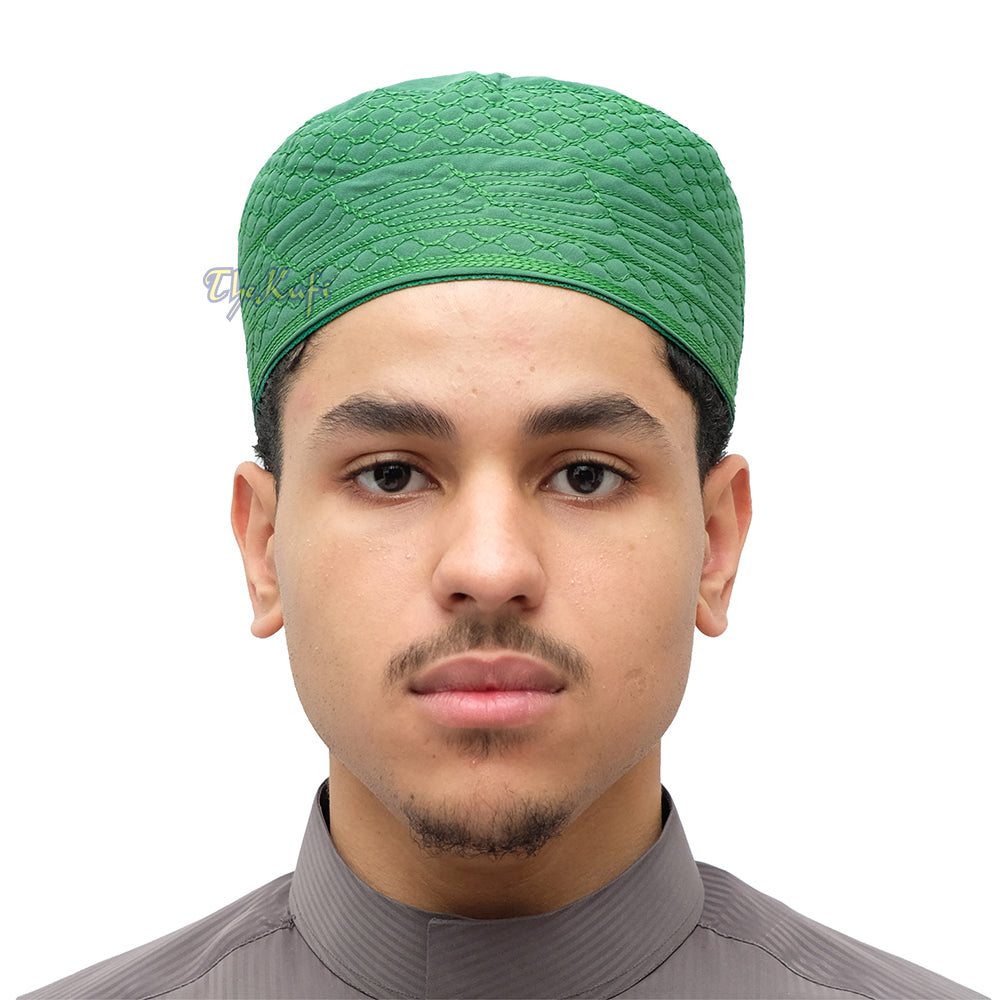 Kufi Muslim Kufi Bersulam Hijau Medina Topi Kofia Peci