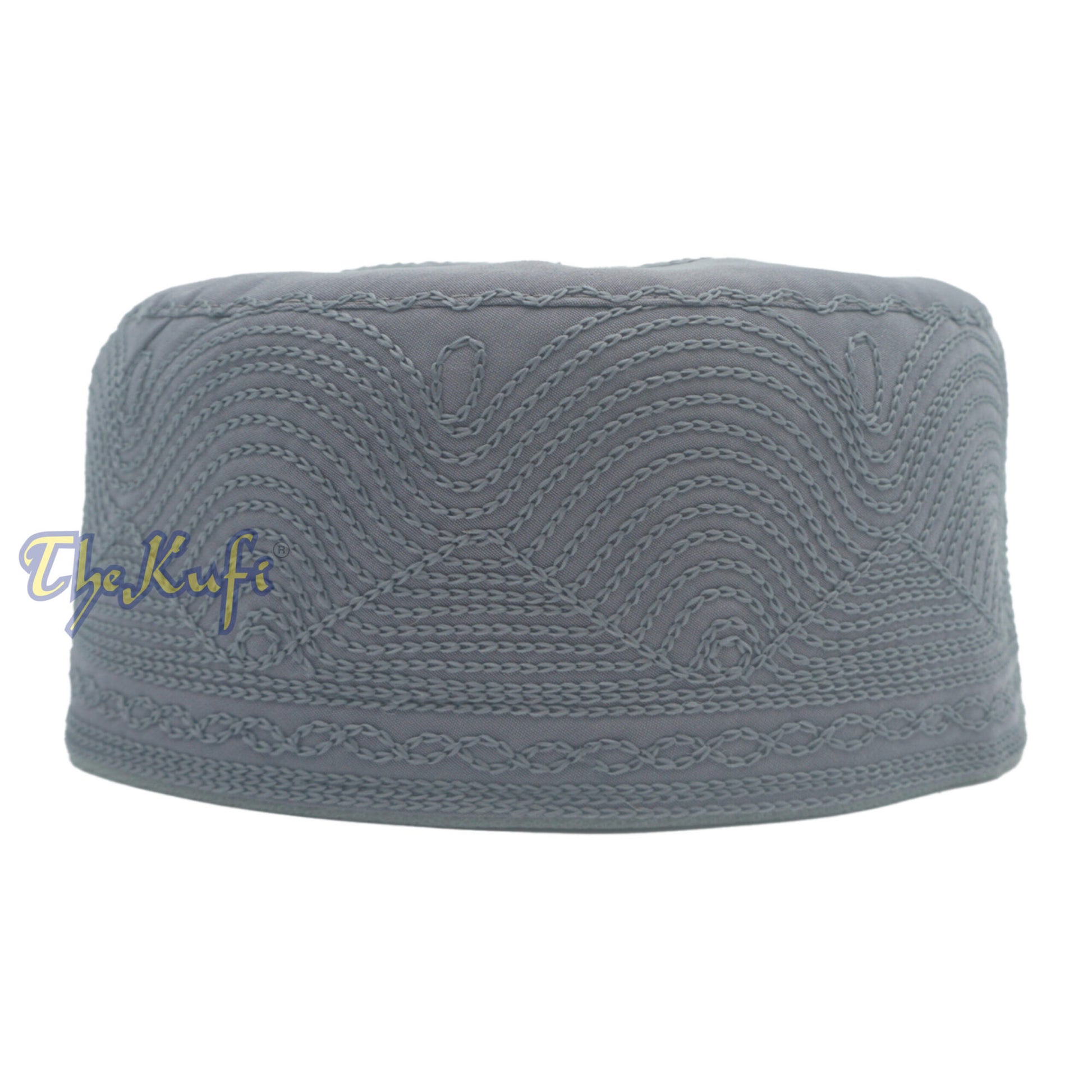 Dark Grey Madinah Kufi | Mix Fabric Embroidered 3-Inch Islamic Cap Hat