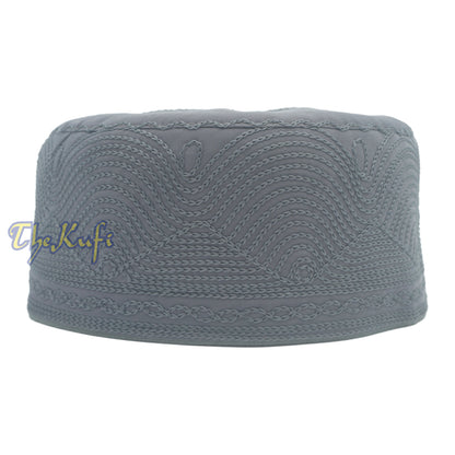 Dark Grey Madinah Kufi | Mix Fabric Embroidered 3-Inch Islamic Cap Hat