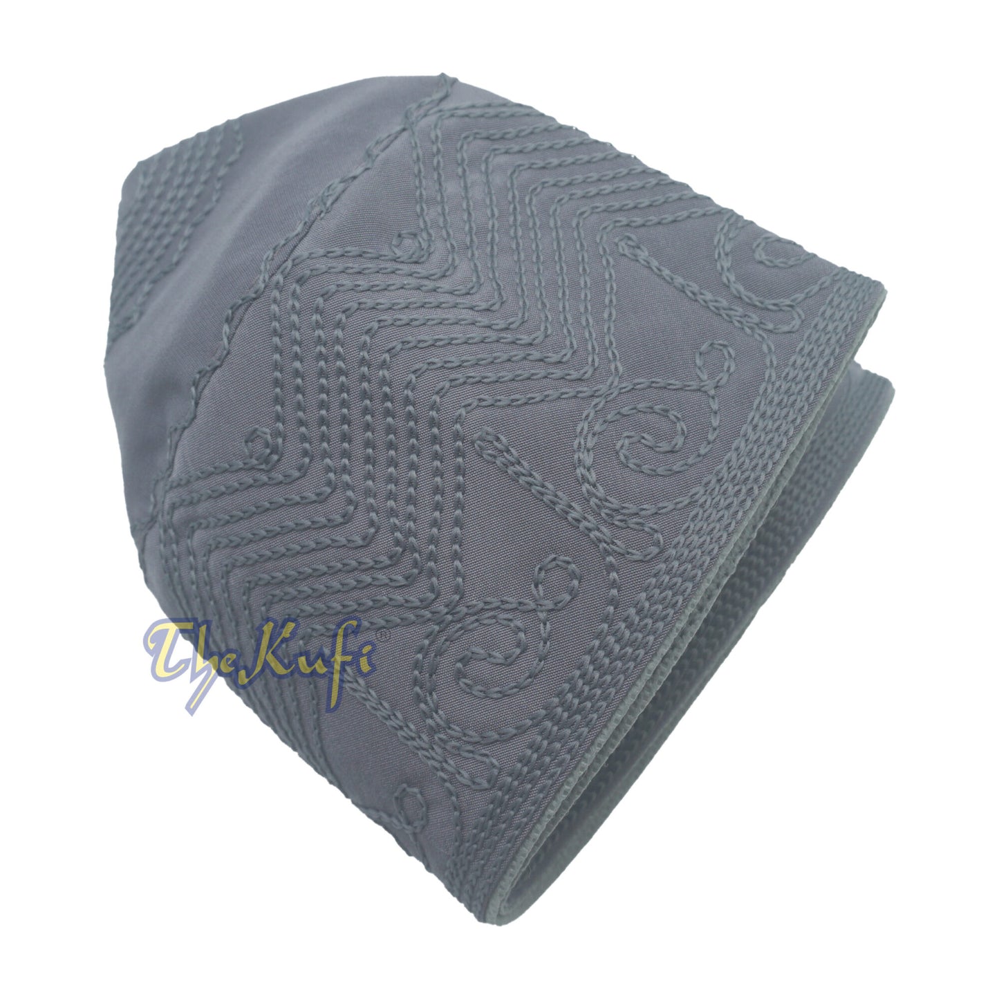 Dark Grey Madinah Kufi | Mix Fabric Embroidered 3-Inch Islamic Cap Hat