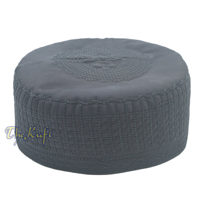 Dark Grey Madinah Kufi | Mix Fabric Embroidered 3-Inch Islamic Cap Hat