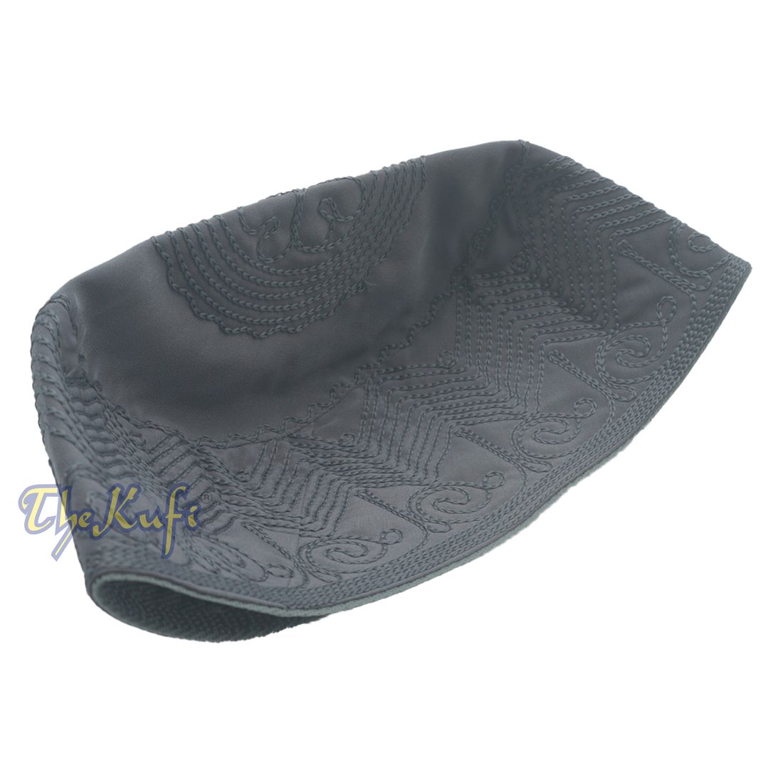 Dark Grey Madinah Kufi | Mix Fabric Embroidered 3-inch Islamic Cap Hat