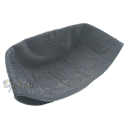 Dark Grey Madinah Kufi | Mix Fabric Embroidered 3-Inch Islamic Cap Hat