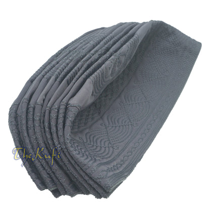 Dark Grey Madinah Kufi | Mix Fabric Embroidered 3-Inch Islamic Cap Hat