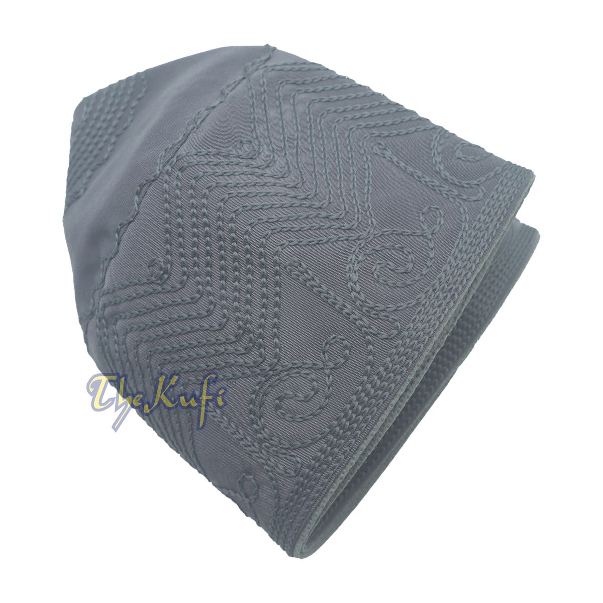 Dark Gray Madinah Kufi | Mix Fabric Embroidered 3-inch Islamic Cap Hat
