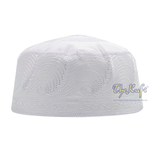 White Madinah Kufi | Embroidered Mix Fabric 3-inch Muslim Hat