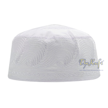 White Madinah Kufi | Embroidered Mix Fabric 3-Inch Muslim Hat