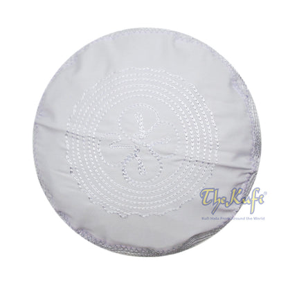 White Madinah Kufi | Embroidered Mix Fabric 3-Inch Muslim Hat