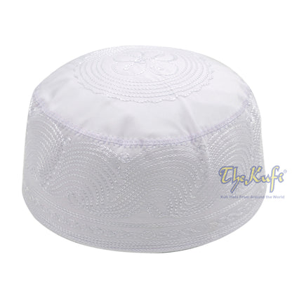 White Madinah Kufi | Embroidered Mix Fabric 3-Inch Muslim Hat