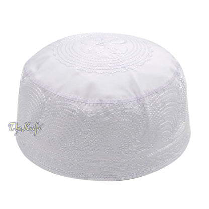 White Madinah Kufi | Embroidered Mix Fabric 3-inch Muslim Hat