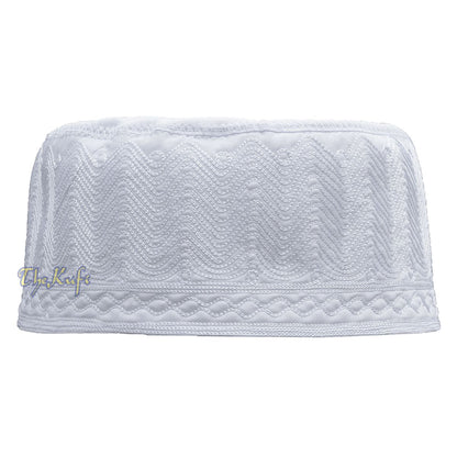 White Madinah Kufi | Embroidered Mix Fabric 3-inch Muslim Hat