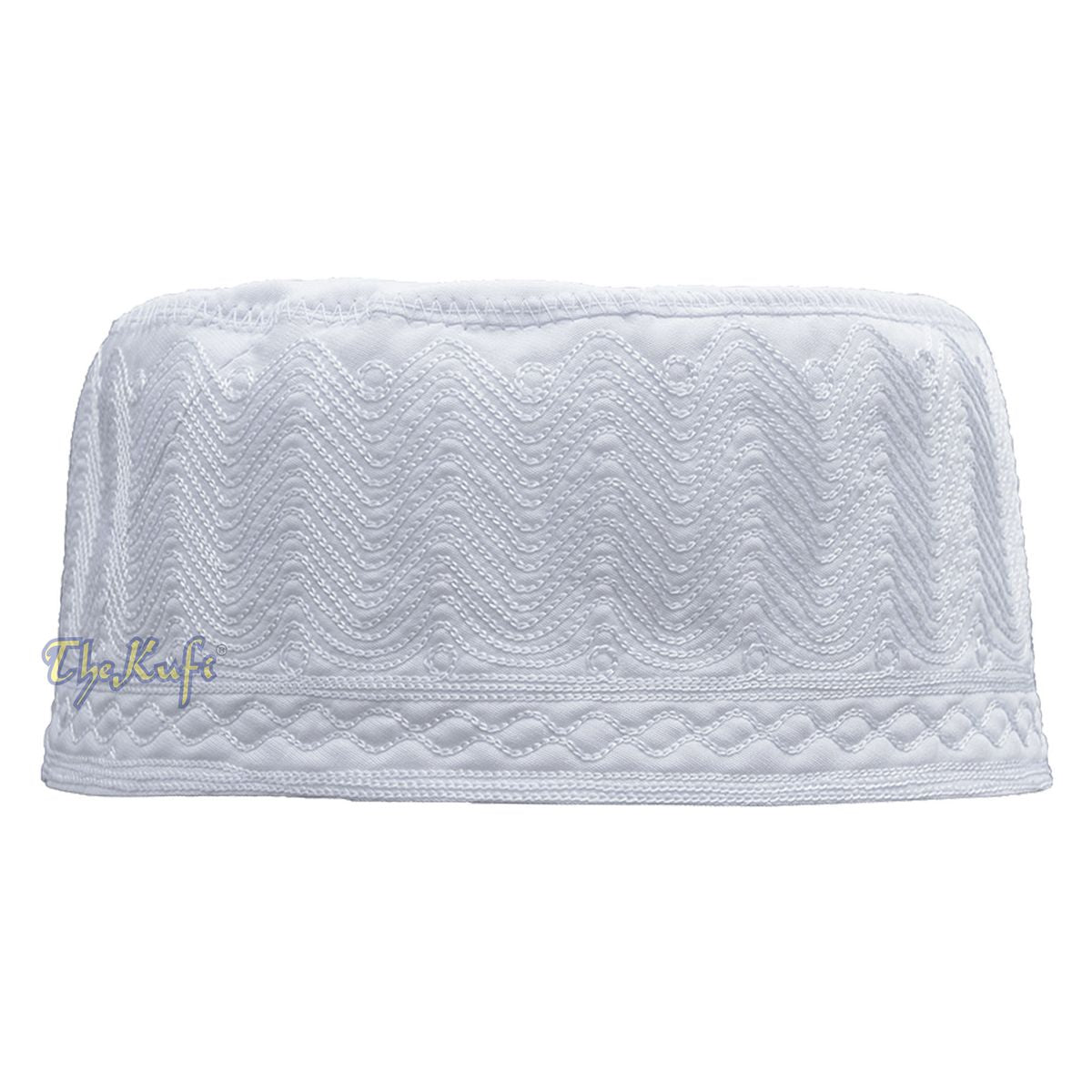 White Madinah Kufi | Embroidered Mix Fabric 3-inch Muslim Hat