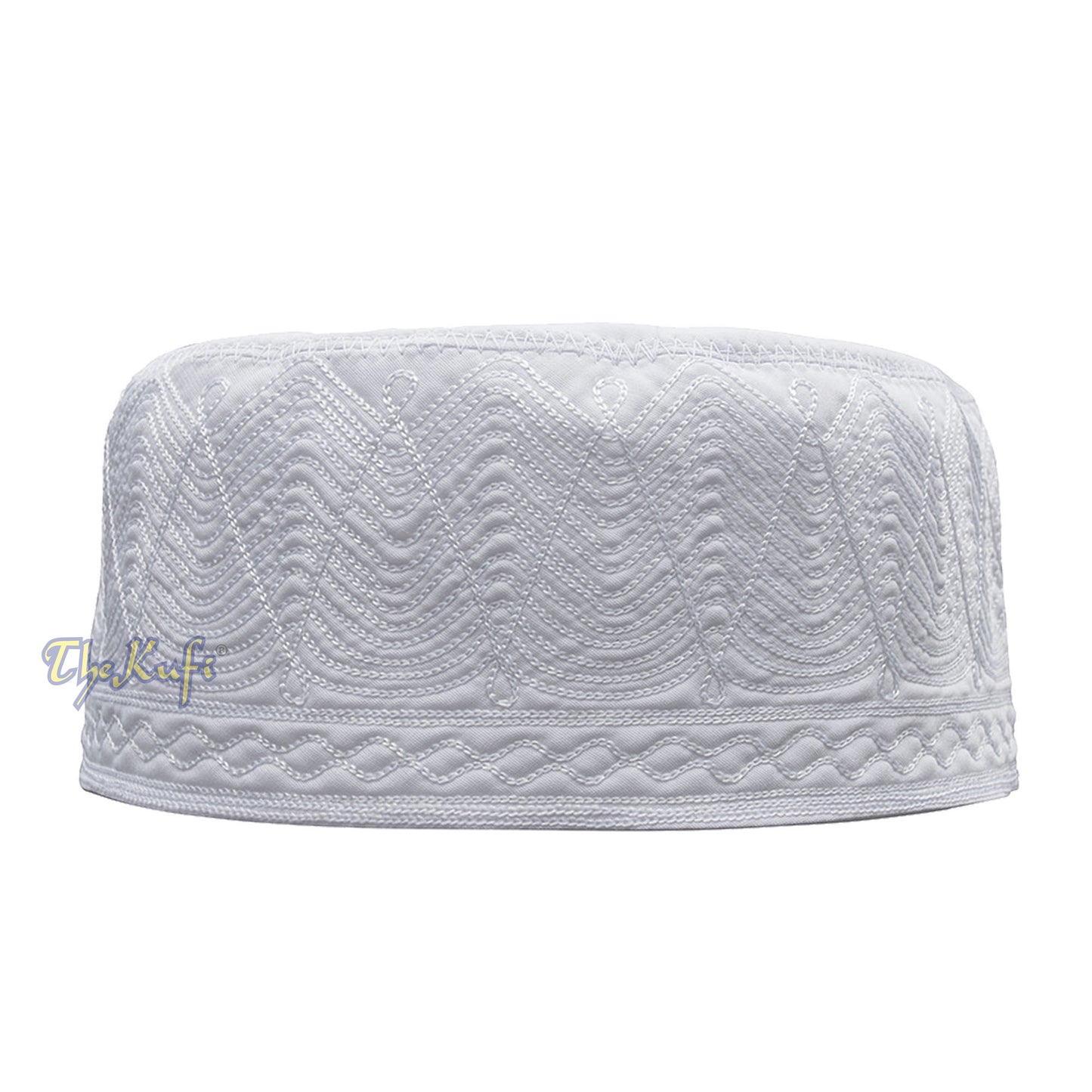 White Madinah Kufi | Embroidered Mix Fabric 3-inch Muslim Hat