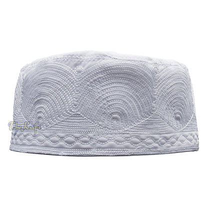 White Madinah Kufi | Embroidered Mix Fabric 3-inch Muslim Hat