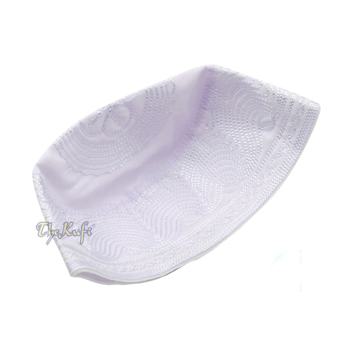 White Madinah Kufi | Embroidered Mix Fabric 3-inch Muslim Hat