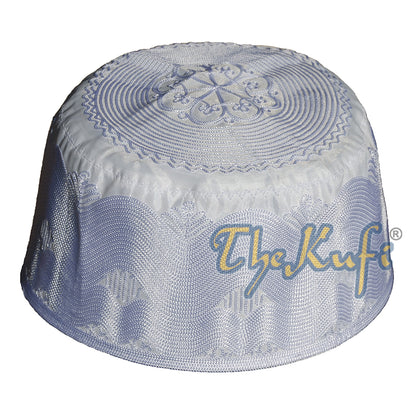 Unique Tall White Embroidered Cotton Islamic Kufi