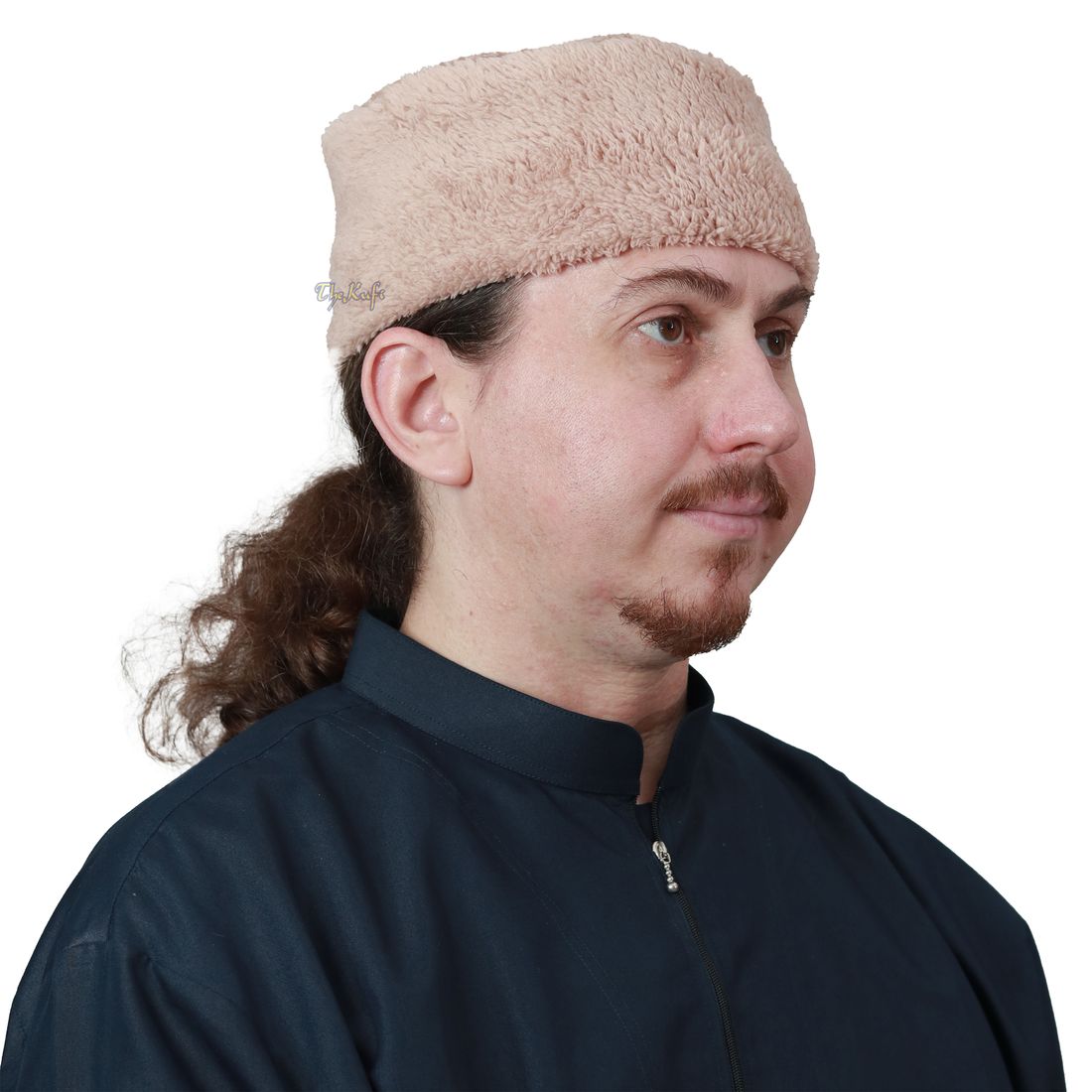 Beige Winter Kufi Faux Fur Warm Chechen Uzbeki Style Islamic Hat Plush One-size Medium-large Stretchy 4-inch Tall Head Cover Muslim