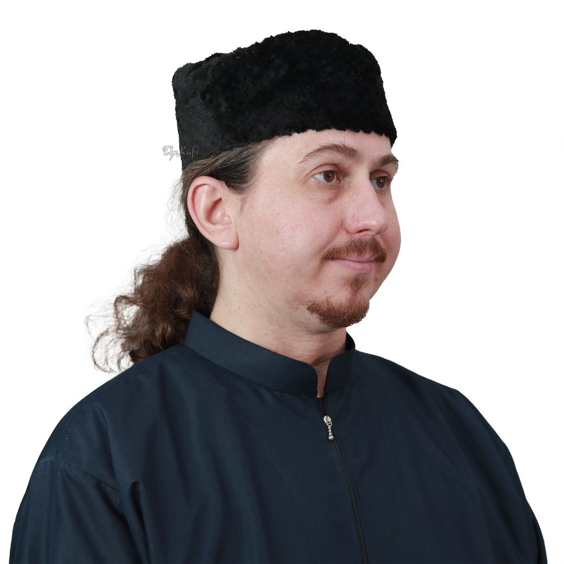 Hitam Musim Sejuk Kufi Bulu Tiruan Hangat Chechen Gaya Uzbeki Topi Islam Mewah Satu saiz Sederhana besar Meregangkan 4-inci Tinggi Penutup Kepala Muslim